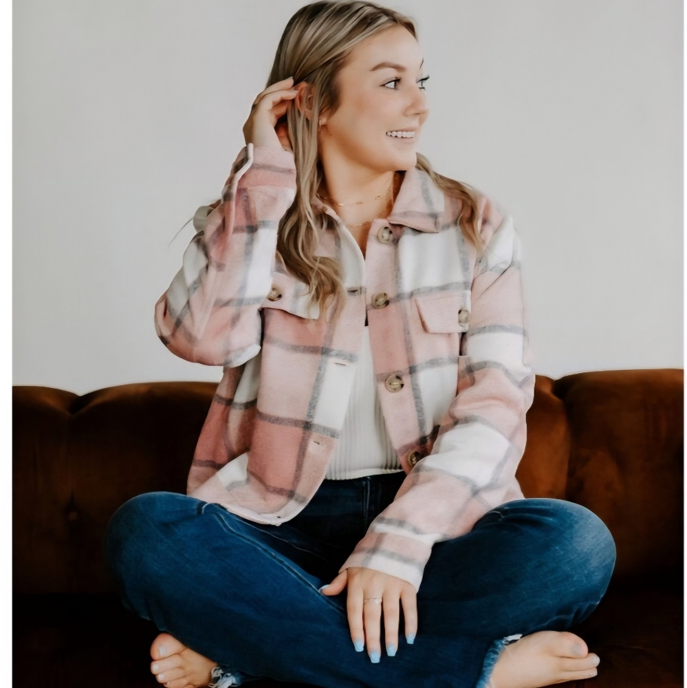 Enlighten Plaid Pink and White Women's Jacket